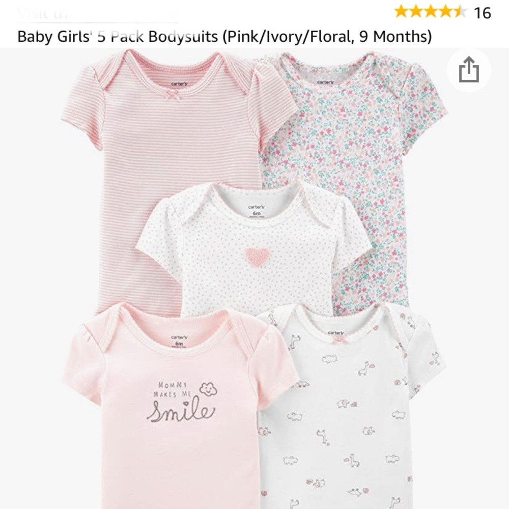 COPY - New carter’s 5-pack onesies 9 months, pink